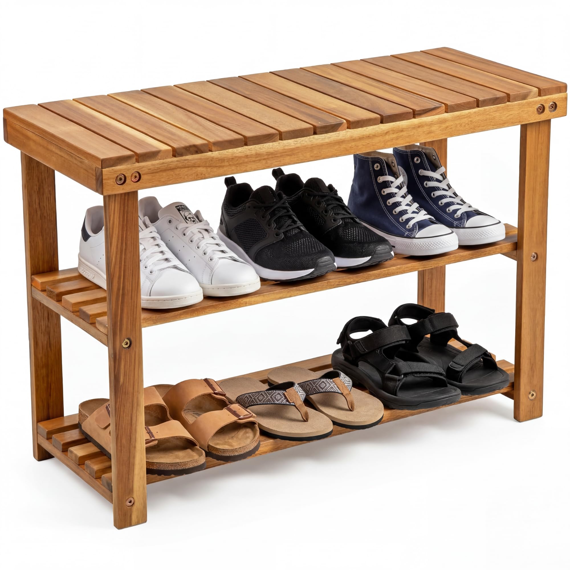 Amazon.com: BEEFURNI Wooden Shoe Rack Bench, 3-Tier Wooden Shoe